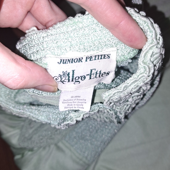 Vintage 70s Maxi Prom Dress Seafoam Pastel Green Lace trim babydoll Flare - Picture 7 of 12